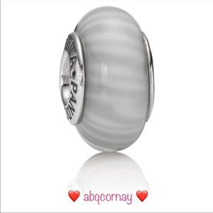 EUC Pandora 790686 Sterling Silver Gray Murano Glass Bead w/ Candy Stripes